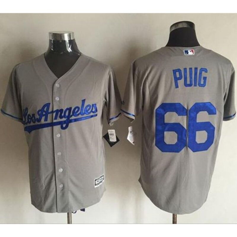 686352e7074b5_1 Dodgers #66 Yasiel Puig Grey New Cool Base Stitched MLB Jersey