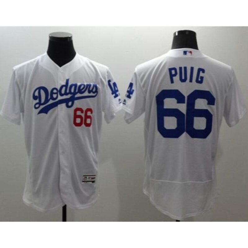 686352fb53103_1 Dodgers #66 Yasiel Puig White Flexbase Authentic Collection Stitched MLB Jersey