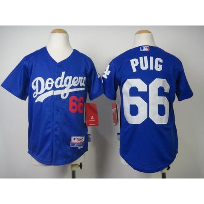 6863530460c10_1 Dodgers #66 Yasiel Puig Blue Cool Base Stitched Youth MLB Jersey