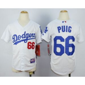 6863530c54aa9_1 Dodgers #66 Yasiel Puig White Cool Base Stitched Youth MLB Jersey