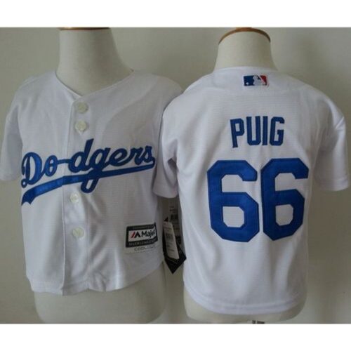 6863530f1768c_1 Toddler Dodgers #66 Yasiel Puig White Cool Base Stitched MLB Jersey