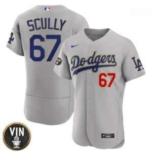 6863532c3594e_1 Men's Los Angeles Dodgers #67 Vin Scully 2022 Grey Vin Scully Patch Flex Base Stitched Baseball Jersey