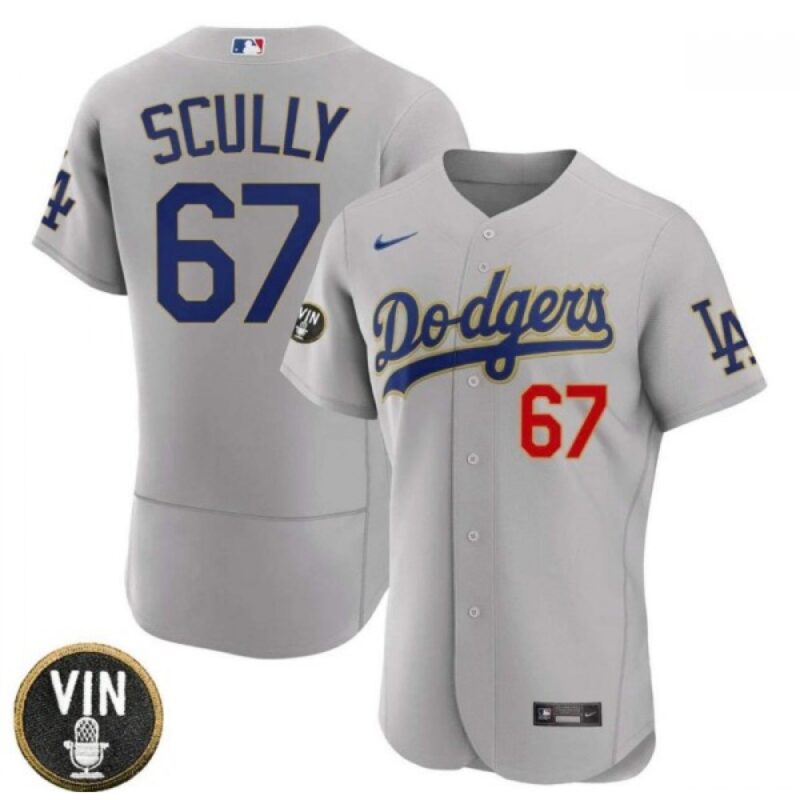 6863532c3594e_1 Men's Los Angeles Dodgers #67 Vin Scully 2022 Grey Vin Scully Patch Flex Base Stitched Baseball Jersey