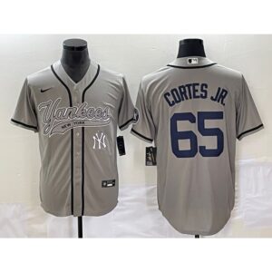 6863534cee554_1 Men's New York Yankees #65 Nestor Cortes Jr. Gray With Patch Cool Base Stitched Baseball Jersey