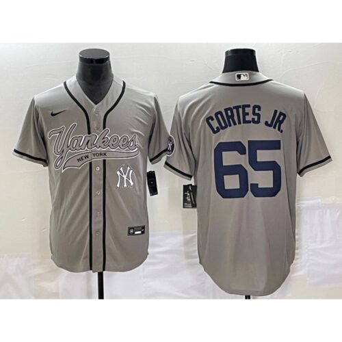 6863534cee554_1 Men's New York Yankees #65 Nestor Cortes Jr. Gray With Patch Cool Base Stitched Baseball Jersey