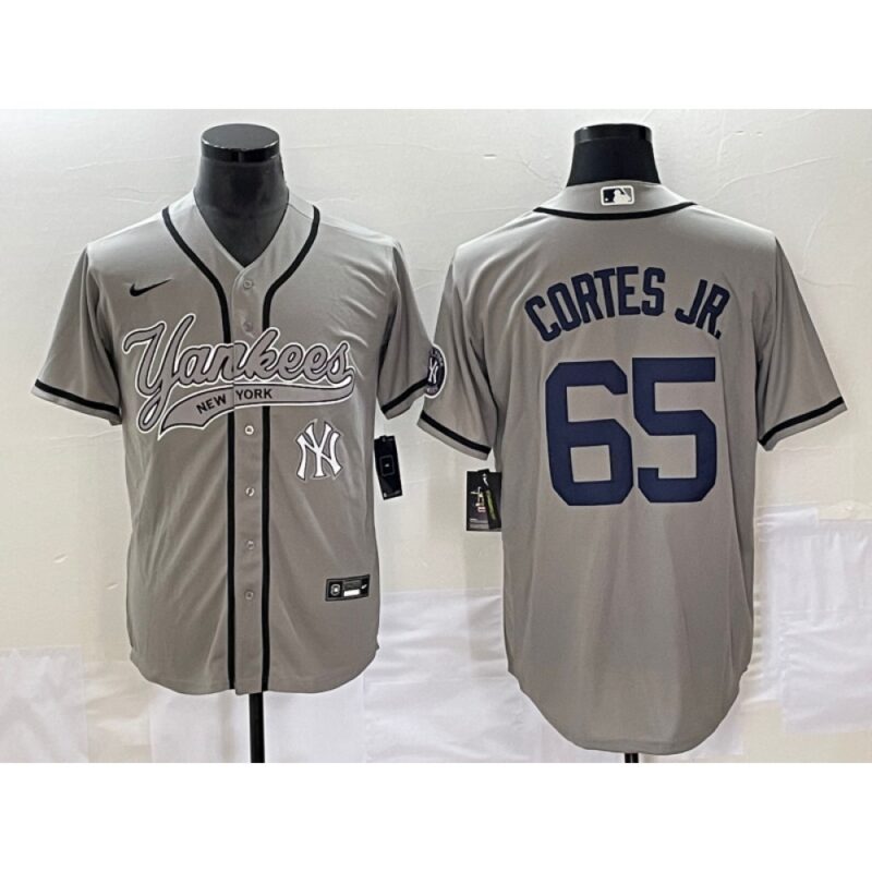 6863534cee554_1 Men's New York Yankees #65 Nestor Cortes Jr. Gray With Patch Cool Base Stitched Baseball Jersey