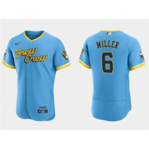 6863536348184_1 Men's Milwaukee Brewers #6 Owen Miller Powder Blue 2022 City Connect Flex Base Stitched MLB Jersey