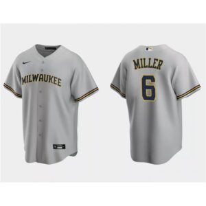 6863536cce0bf_1 Men's Milwaukee Brewers #6 Owen Miller Grey Cool Base Stitched Jersey