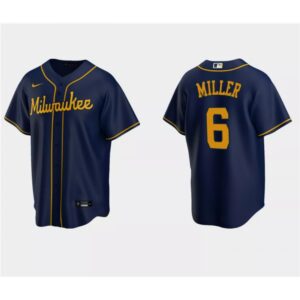 6863537005f84_1 Men's Milwaukee Brewers #6 Owen Miller Navy Cool Base Stitched Jersey