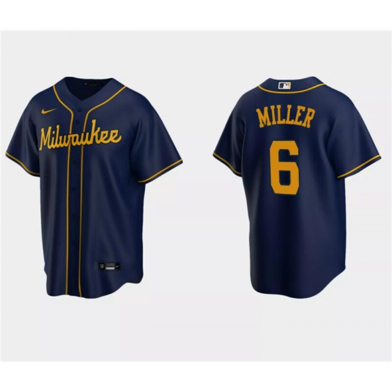 6863537005f84_1 Men's Milwaukee Brewers #6 Owen Miller Navy Cool Base Stitched Jersey