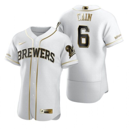 686353731ec66_1 Men's Milwaukee Brewers #6 Lorenzo Cain Blank 2020 White Golden Flex Base Stitched MLB Jersey