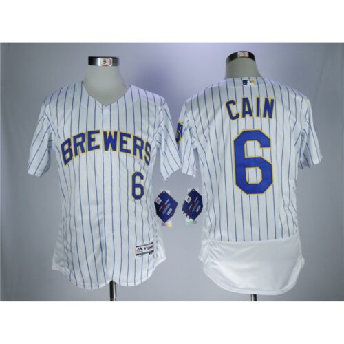 686353797b855_1 Men's Milwaukee Brewers #6 Lorenzo Cain White Flexbase Stitched MLB Jersey