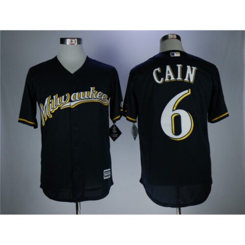 686353802f47c_1 Men's Milwaukee Brewers #6 Lorenzo Cain navy Coolbase Stitched MLB Jersey