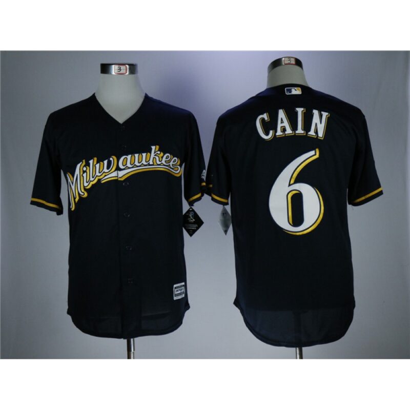 686353802f47c_1 Men's Milwaukee Brewers #6 Lorenzo Cain navy Coolbase Stitched MLB Jersey