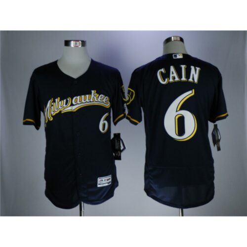 686353834a1b5_1 Men's Milwaukee Brewers #6 Lorenzo Cain navy Flexbase Stitched MLB Jersey