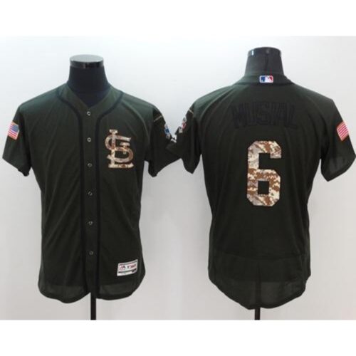 686353dacac12_1 Cardinals #6 Stan Musial Green Flexbase Authentic Collection Salute to Service Stitched MLB Jersey