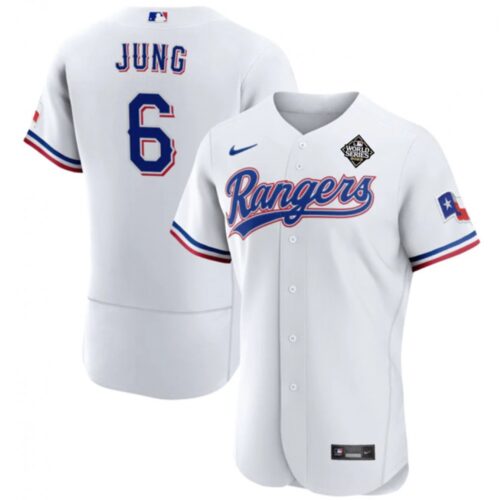 6863541e06000_1 Men's Texas Rangers #6 Josh Jung White 2023 World Series Flex Base Stitched Baseball Jersey