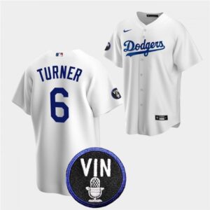 6863545bedfde_1 Men's Los Angeles Dodgers #6 Trea Turner 2022 White Vin Scully Patch Cool Base Stitched Baseball Jersey