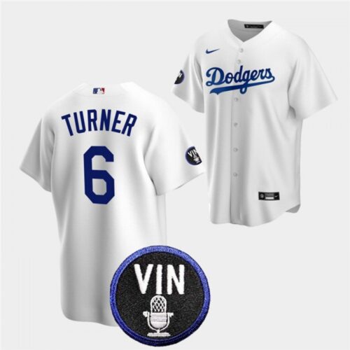 6863545bedfde_1 Men's Los Angeles Dodgers #6 Trea Turner 2022 White Vin Scully Patch Cool Base Stitched Baseball Jersey