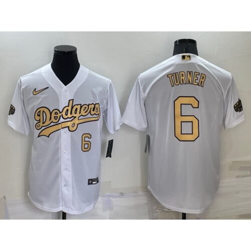 68635462a6da9_1 Men's Los Angeles Dodgers #6 Trea Turner 2022 All-Star White Cool Base Stitched Baseball Jersey