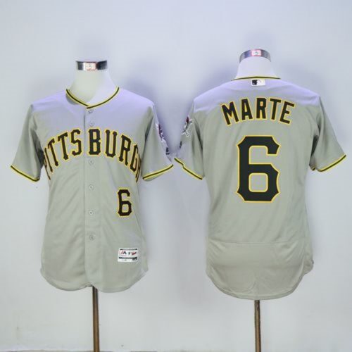 6863549792a6e_1 Pirates #6 Starling Marte Grey Flexbase Authentic Collection Stitched MLB Jersey