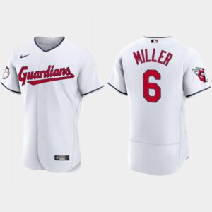 686354bd07945_1 Men's Cleveland Guardians #6 Owen Miller White Flex Base Stitched Jersey