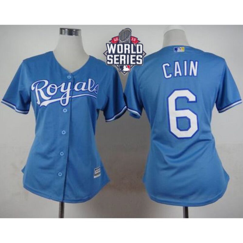 686354e1c649a_1 Royals #6 Lorenzo Cain Light Blue Alternate 1 W/2015 World Series Patch Women's Stitched MLB Jersey