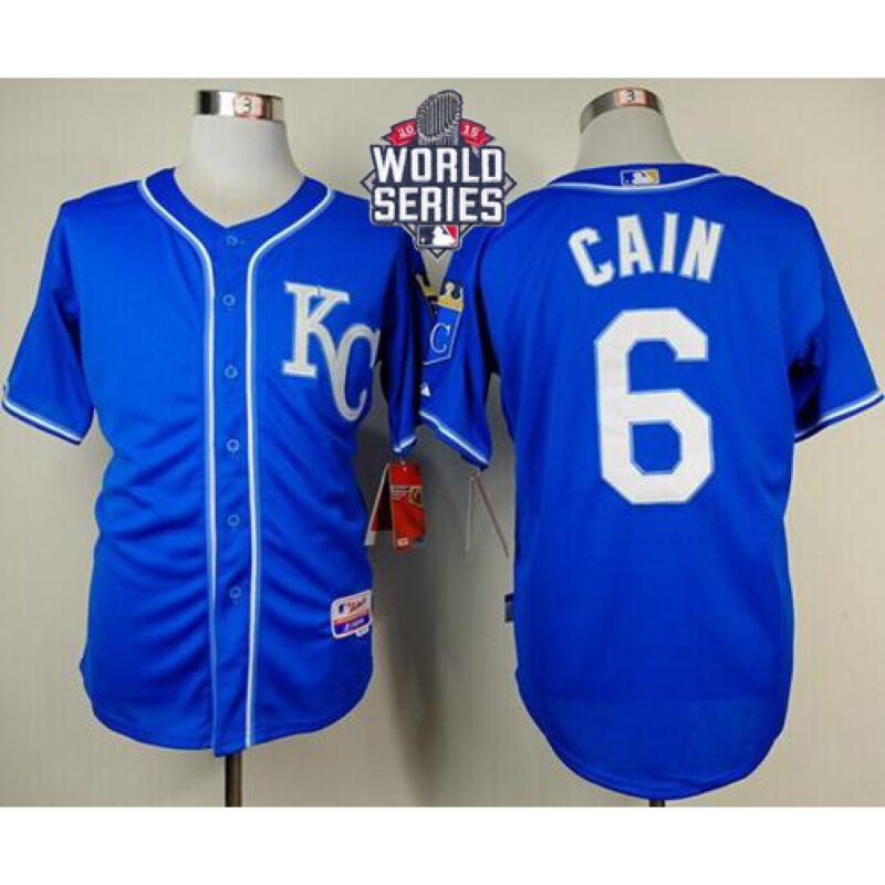 686354ea4de91_1 Royals #6 Lorenzo Cain Light Blue Alternate 2 Cool Base W/2015 World Series Patch Stitched MLB Jersey