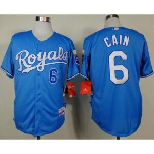 686354ee02e99_1 Royals #6 Lorenzo Cain Light Blue Alternate Cool Base Stitched MLB Jersey