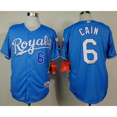 686354ee02e99_1 Royals #6 Lorenzo Cain Light Blue Alternate Cool Base Stitched MLB Jersey