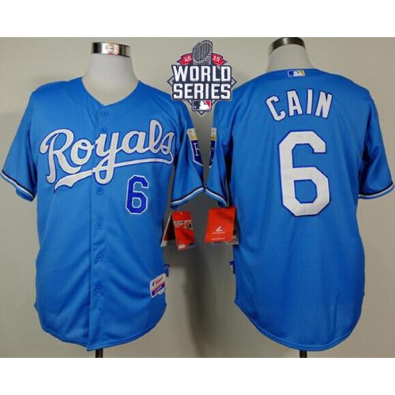 686354f14a003_1 Royals #6 Lorenzo Cain Light Blue Alternate Cool Base W/2015 World Series Patch Stitched MLB Jersey