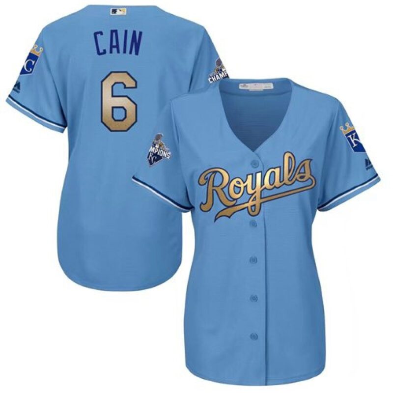 686354fe42ba4_1 Royals #6 Lorenzo Cain Light Blue Women's 2015 World Series Champions Gold Program Cool Base Stitched MLB Jersey