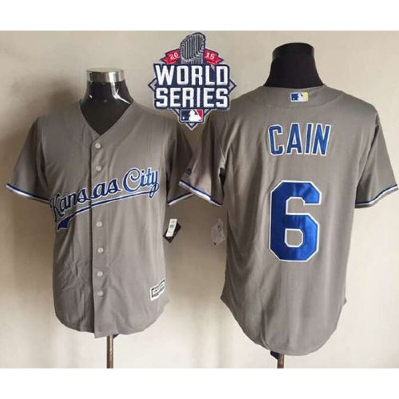 6863550417a31_1 Royals #6 Lorenzo Cain New Grey Cool Base W/2015 World Series Patch Stitched MLB Jersey