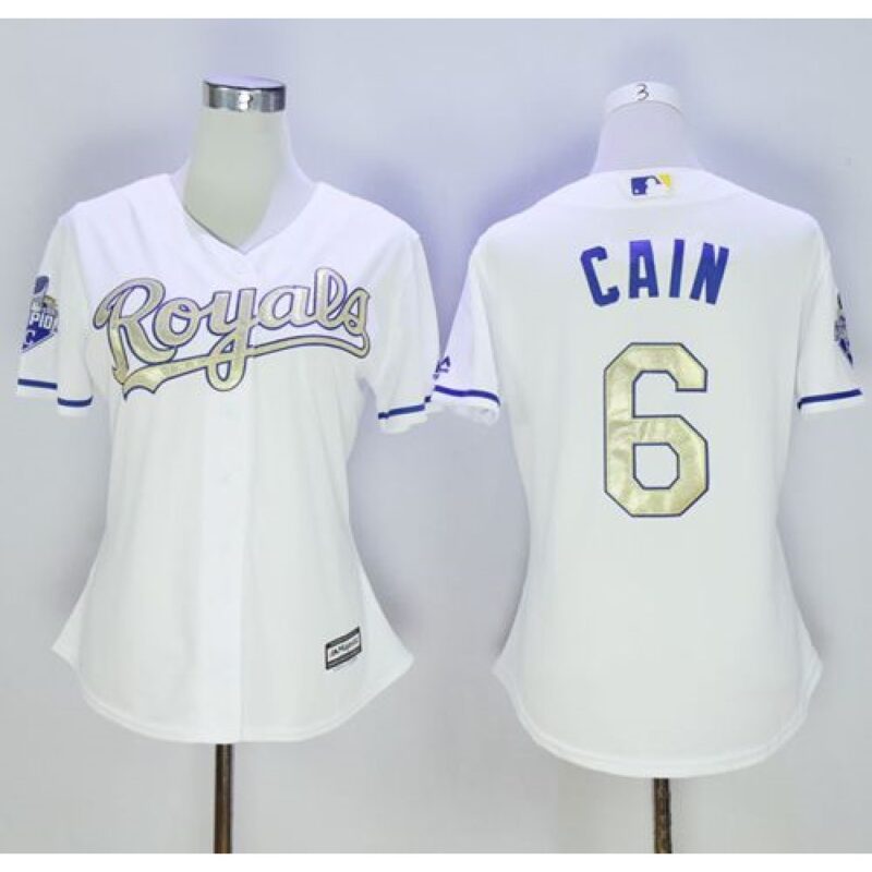 6863550a17f28_1 Royals #6 Lorenzo Cain White 2015 World Series Champions Gold Program Cool Base Women's Stitched MLB Jersey