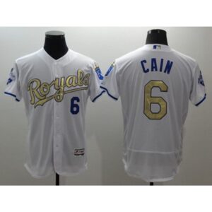 6863550cc6ce7_1 Royals #6 Lorenzo Cain White 2015 World Series Champions Gold Program FlexBase Authentic Stitched MLB Jersey