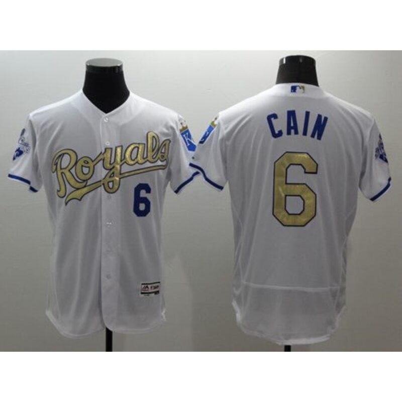 6863550cc6ce7_1 Royals #6 Lorenzo Cain White 2015 World Series Champions Gold Program FlexBase Authentic Stitched MLB Jersey