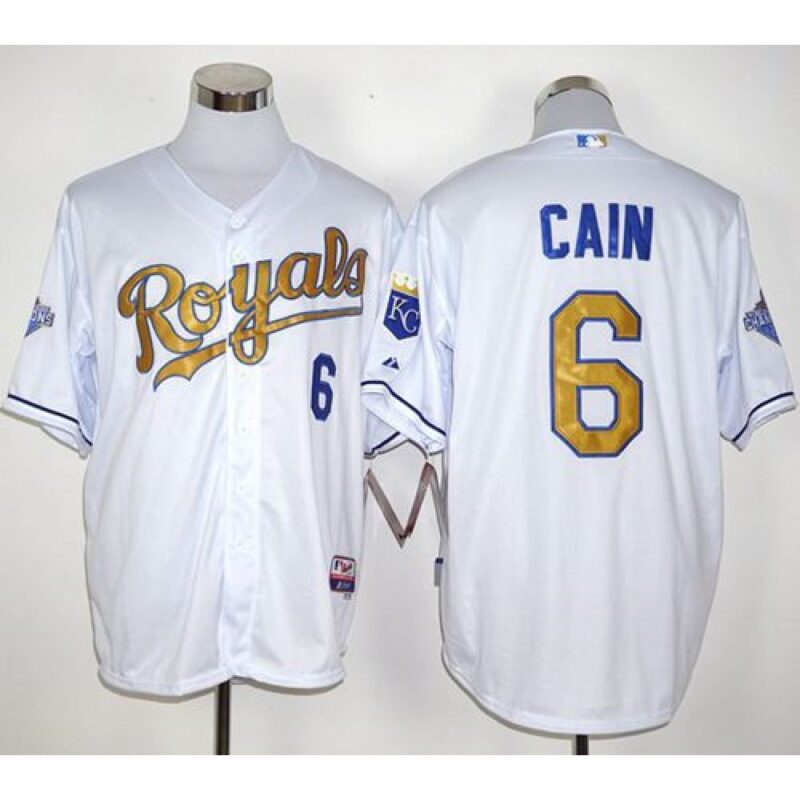 68635510530e0_1 Royals #6 Lorenzo Cain White 2015 World Series Champions Gold Program Stitched MLB Jersey