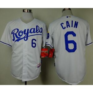 68635513b62e7_1 Royals #6 Lorenzo Cain White Cool Base Stitched MLB Jersey