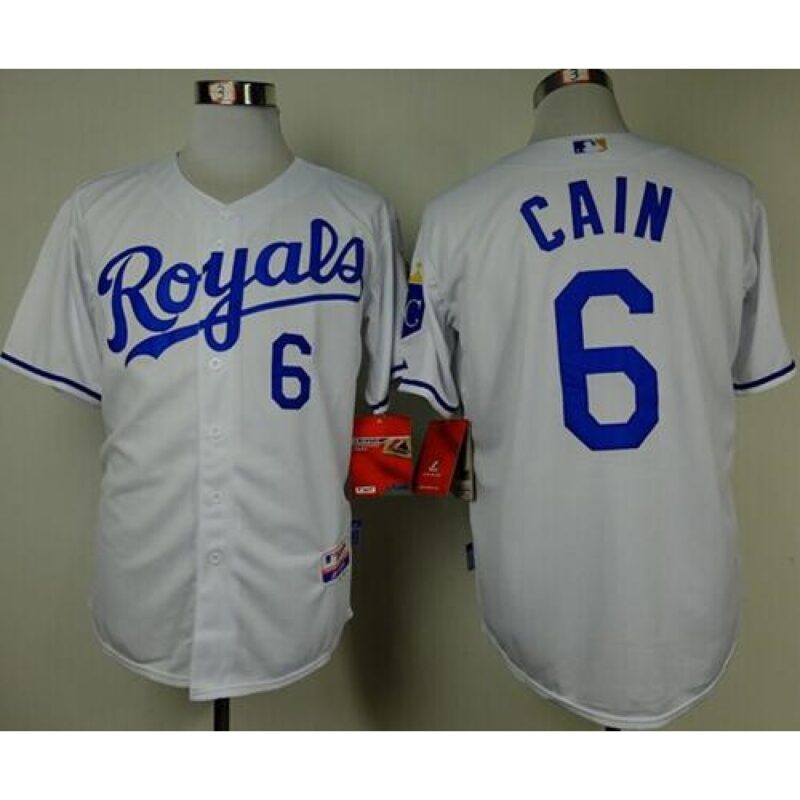 68635513b62e7_1 Royals #6 Lorenzo Cain White Cool Base Stitched MLB Jersey