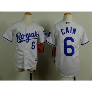 68635516c4cbd_1 Royals #6 Lorenzo Cain White Cool Base Stitched Youth MLB Jersey