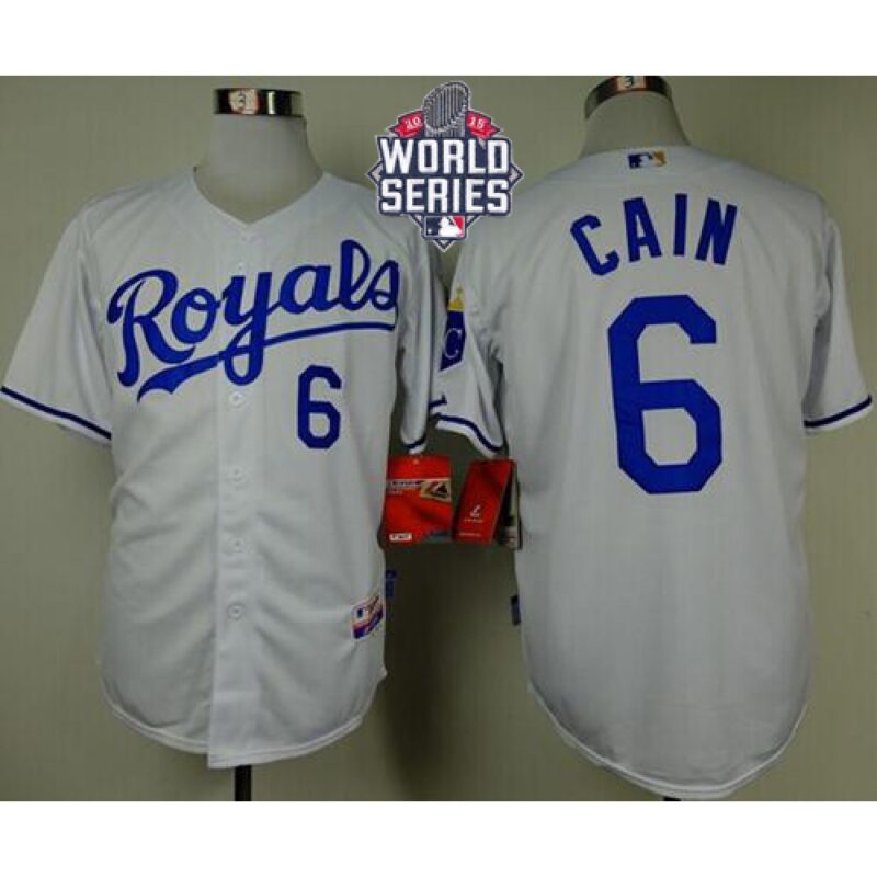 686355197a20a_1 Royals #6 Lorenzo Cain White Cool Base W/2015 World Series Patch Stitched MLB Jersey