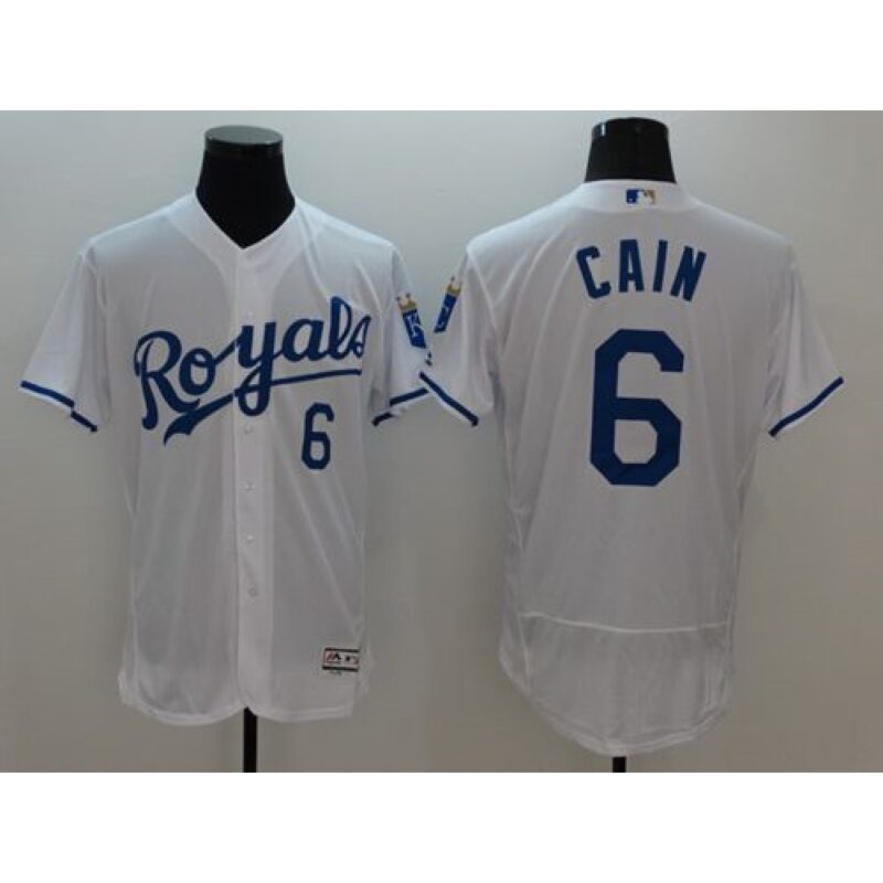 68635525c90be_1 Royals #6 Lorenzo Cain White Flexbase Authentic Collection Stitched MLB Jersey