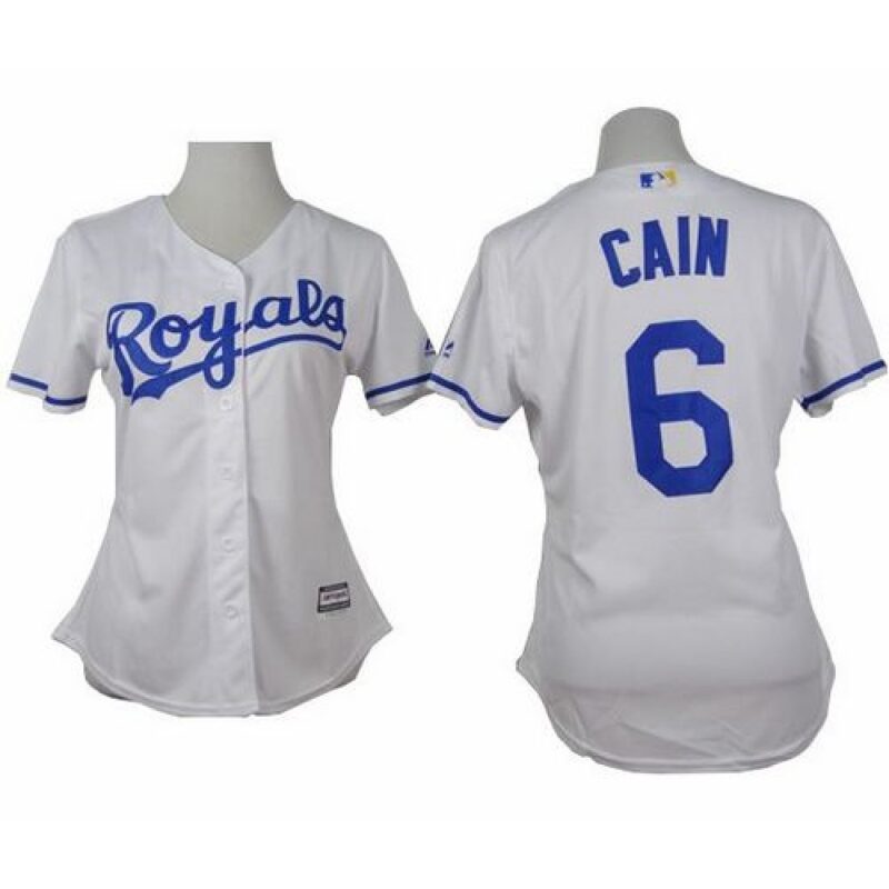 6863552bd0efc_1 Royals #6 Lorenzo Cain White Home Women's Stitched MLB Jersey