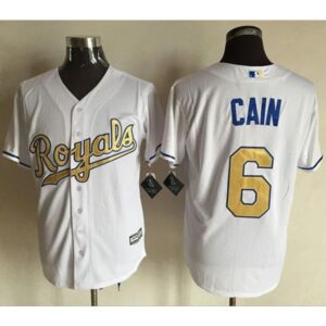 6863552e7f1b7_1 Royals #6 Lorenzo Cain White New Cool Base 2015 World Series Champions Gold Program Stitched MLB Jersey