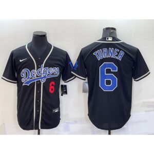 6863555e6929d_1 Men's Los Angeles Dodgers #6 Trea Turner Black Cool Base Stitched Baseball Jersey