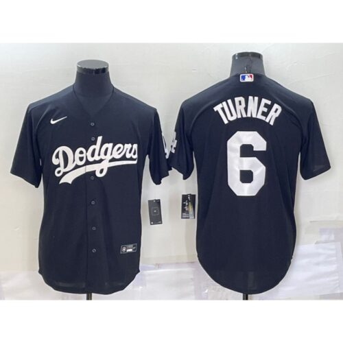 6863556202b2f_1 Men's Los Angeles Dodgers #6 Trea Turner Black Cool Base Stitched Baseball Jersey
