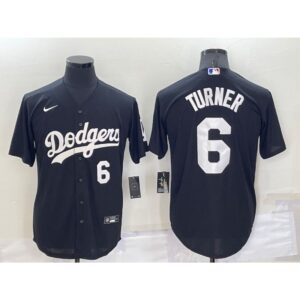 686355657d94e_1 Men's Los Angeles Dodgers #6 Trea Turner Black Cool Base Stitched Baseball Jersey