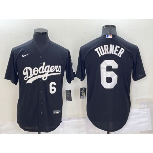 686355657d94e_1 Men's Los Angeles Dodgers #6 Trea Turner Black Cool Base Stitched Baseball Jersey