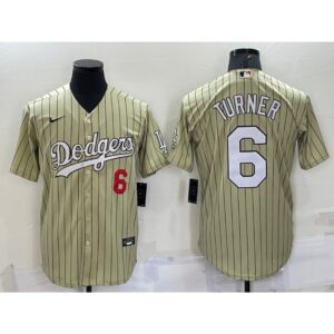 6863556cba3b0_1 Men's Los Angeles Dodgers #6 Trea Turner Cream Cool Base Stitched Jersey
