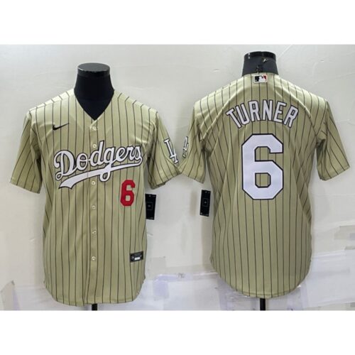 6863556cba3b0_1 Men's Los Angeles Dodgers #6 Trea Turner Cream Cool Base Stitched Jersey